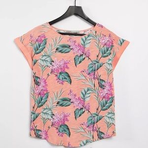 Oasis Tropical Floral Print Light Pink Short Sleeve Tee Shirt Sz L